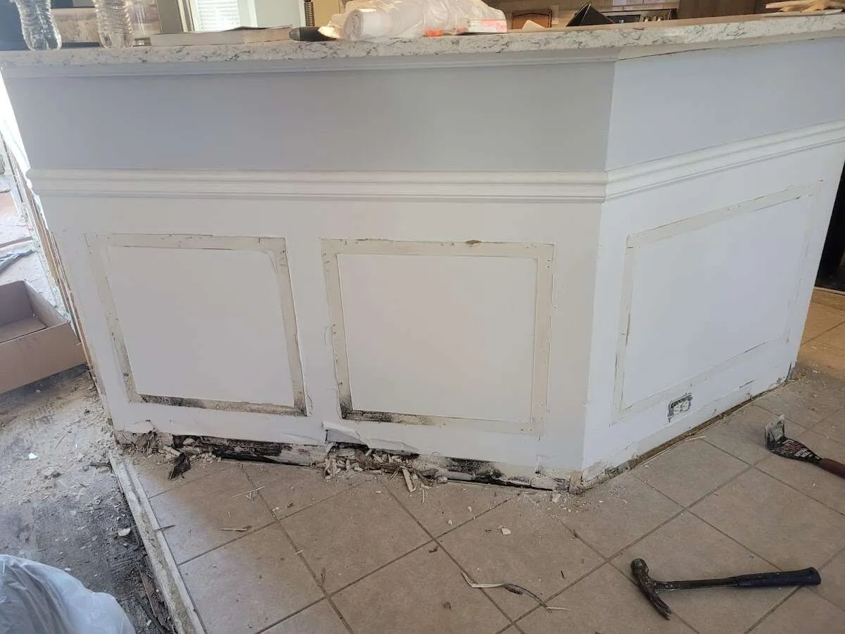 Water damage and mold on kitchen during Storm Damage Restoration in Minooka